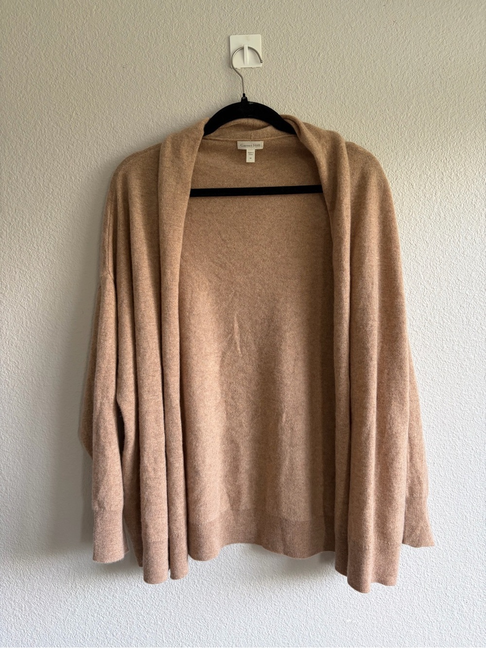 Garnet Hill 100% Cashmere Camel Open-Front Draped Cardigan